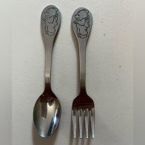 Vintage Tommee Tippee Winnie the Pooh Stainless Fork & Spoon Set – Made in Japan
